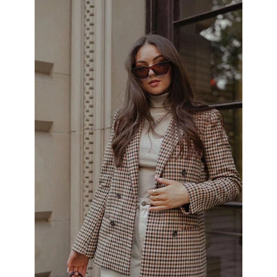 Women's Double-Breasted Checked Blazer Jacket