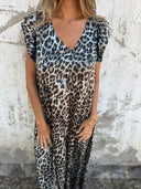 Chic V-Neck Leopard Print Dress for Women
