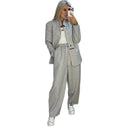Chic Women's Sweater-Blazer Set with Wide-Leg Pants