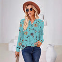 Floral Print Long Sleeve Women's Blouse with Button Placket
