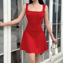 Square Neckline A-Line Women's Dress with Gathered Detailing