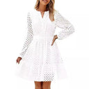 Stylish Women's Blouse Dress with Unique Cutwork and Statement Sleeves
