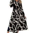 Chic Women's Patterned Shirt Dress with Fitted Belt