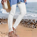 Lace Trim Women's Leggings with Elastic Waist