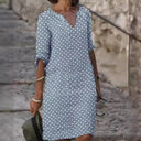 V-Neck Midi Dress with Button Detail for Women