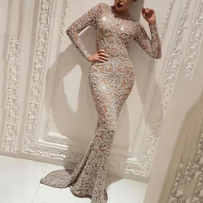 Glamorous Wedding Dress with Sequins and Long Sleeves