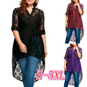 Chic Floral Lace Long Blouse with Asymmetrical Hem