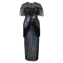 Elegant Evening Dress with Fringes and Sheer Top
