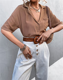 Chic Short Sleeve Blouse with Button Detail