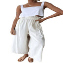 Chic High-Waisted Palazzo Pants with Elastic Waistband and Side Pockets
