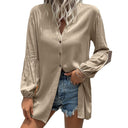 V-Neck Balloon Sleeve Women's Blouse