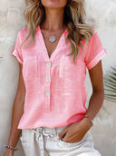 Women's Linen Blouse with Button Detail