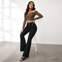 High-Waisted Flared Jeans with Chic Button Accents