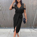 Chic Women's Wrap Dress with Stylish Cut-Outs and Glimmering Accents