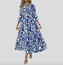 Chic Women's Long Sleeve Maxi Dress with Pockets and Stripes