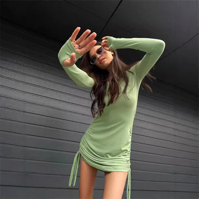 Chic Long-Sleeved Mini Dress with Side Ruching