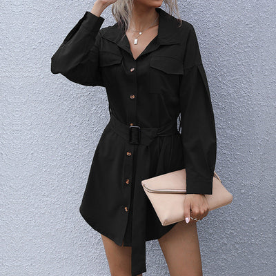 Shirt Dress with Waist Belt and Stylish Pockets