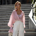 Chic Women's Cotton Blouse with Statement Sleeves