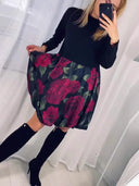 Rose Pattern Women's Dress with Relaxed Fit