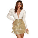 Chic Sequined Mini Dress with Puff Sleeves