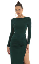 Chic Long Sleeve Ruched Dress with Slit