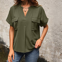 Women's Stylish V-Neck Blouse with Pockets