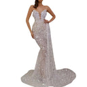 Stunning Evening Dress with Sequined Detail and Sheer Overlay