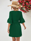 Chic Women's Ruffle Dress with Adjustable Belt