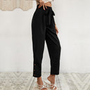 Chic Harem Pants with Tie Belt and Button Accents