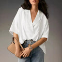 V-Neck Women's Blouse with Flowing Sleeves