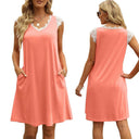 Lace-Trimmed Women's Sleeveless Dress with Pockets