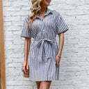 Striped Women's Shirt Dress with Waist Belt