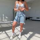 High-Waist Women's Denim Shorts with Frayed Hems