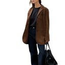 Chic Suede Women's Blazer with Handy Pockets