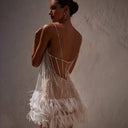 Glittering Sequin Cocktail Dress with Feather Accents