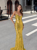 Sequin-Embellished V-Neck Evening Gown for Women