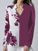 Floral Pattern Women's V-Neck Blouse