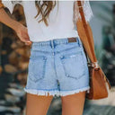 Chic High-Waist Denim Shorts with Trendy Fringes