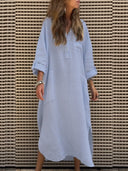 Women's Stylish Midi Dress with Pockets and Chic Side Slits
