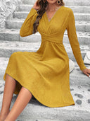 Chic Textured Top Wrap Dress with Long Sleeves