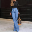 Chic High-Waisted Flared Jeans with Button Accents