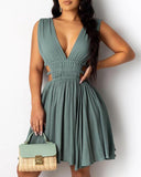 Chic Women's Dress with V-Neck & Cut-Out Accents