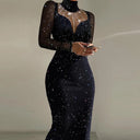 Chic Evening Dress with Sheer Sleeves & Star Accents