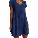 Chic V-Neck Dress with Ruffled Hem and Convenient Pockets for Women