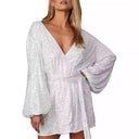 Chic Wrap Dress with Deep V-Neck & Flowy Sleeves
