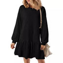 Chic Women's Sweat Dress with Ruffled Hem and Statement Sleeves