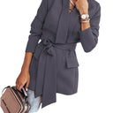 Stylish Women's Blazer with Belt and Pockets