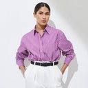 Chic Striped Blouse with Classic Collar and Pockets