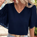 Chic Women's V-Neck Blouse with Pleated Sleeves