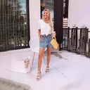 Stylish Women's Denim Shorts with Stretch Waist
